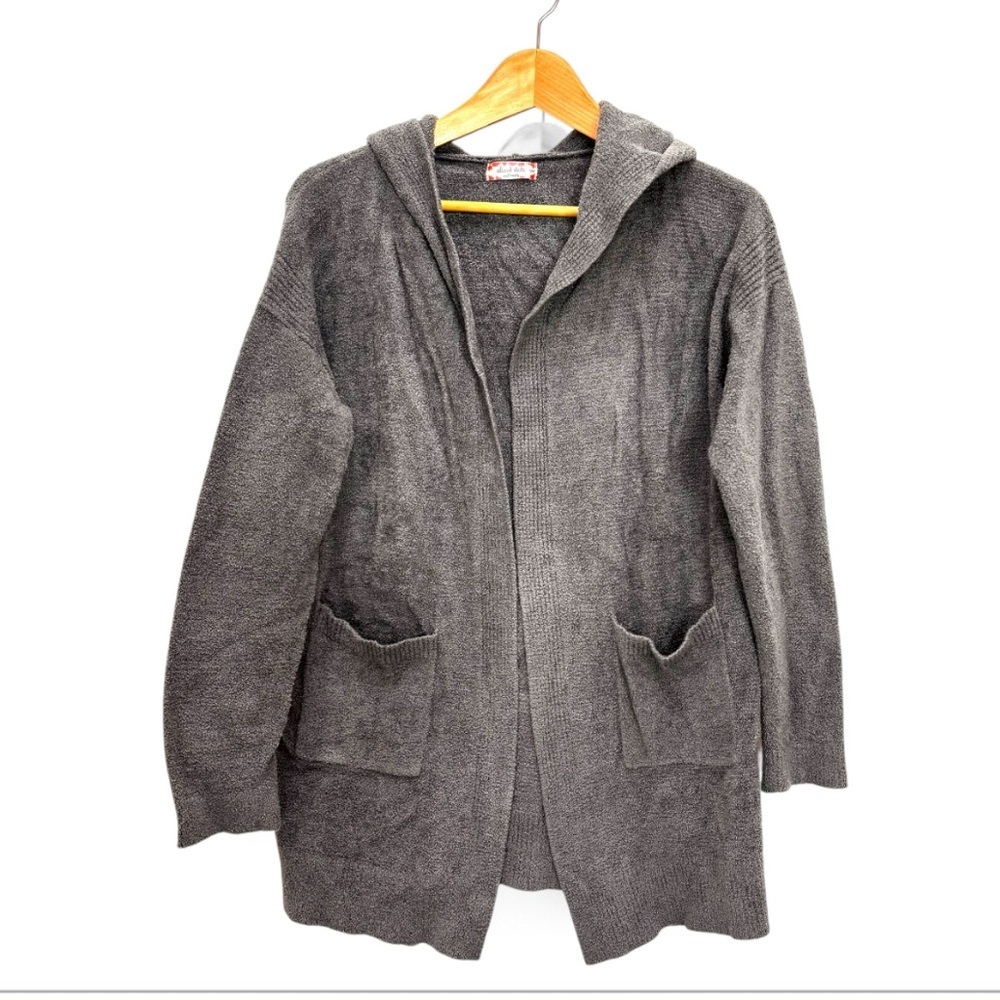 Altar'd State Hooded Cardigan Sweater Open Front Pockets Cozy Gray Size S/M